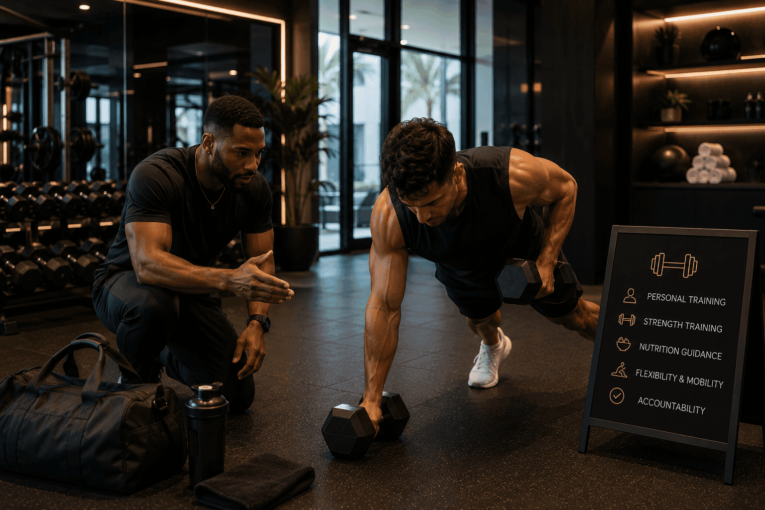 Private fitness trainer in a premium setting